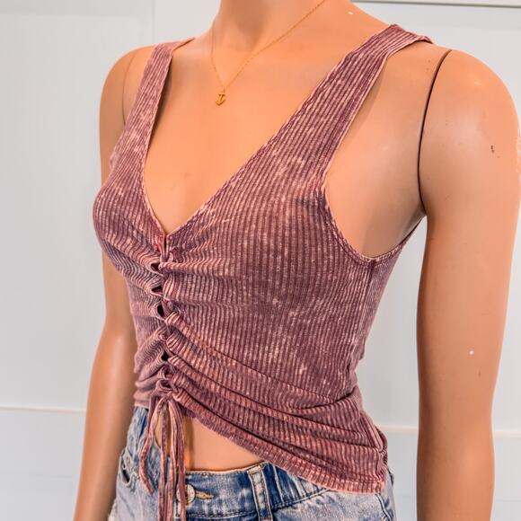 American Eagle Soft and Sexy Acid Wash Ribbed Tie Front Tank, Women’s Size Small - Picture 3 of 9